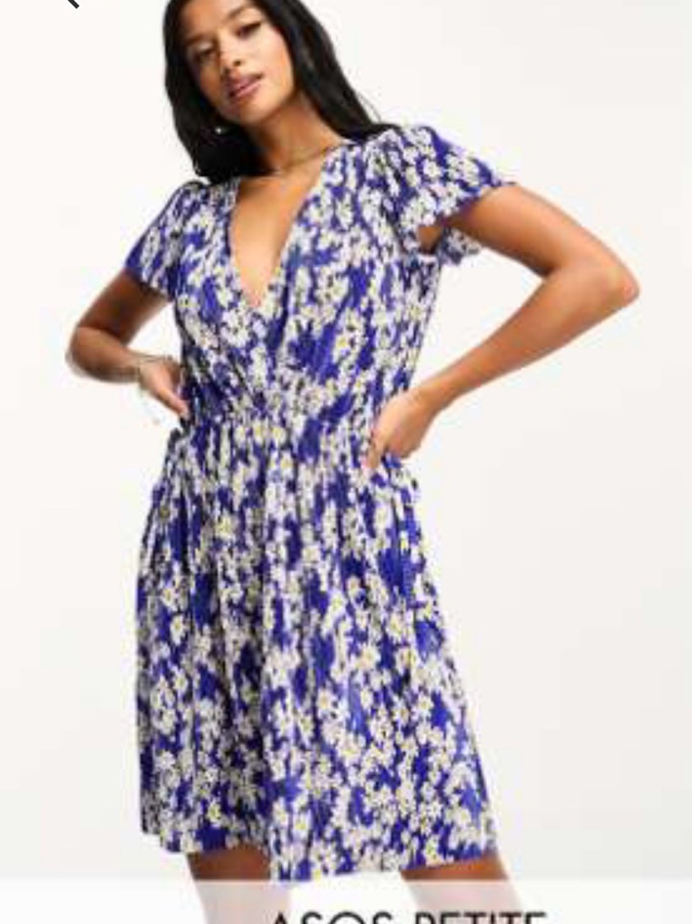 ASOS Petite Royal Blue Floral Wrap-Front Mini Dress